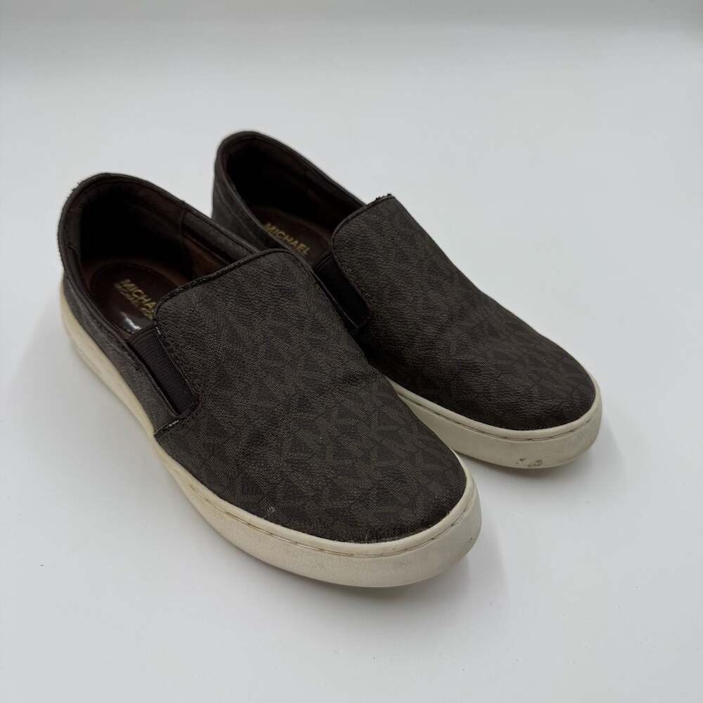 Michael Kors Keaton 6 Brown MK Logo Slip On Sneakers Casual Shoes